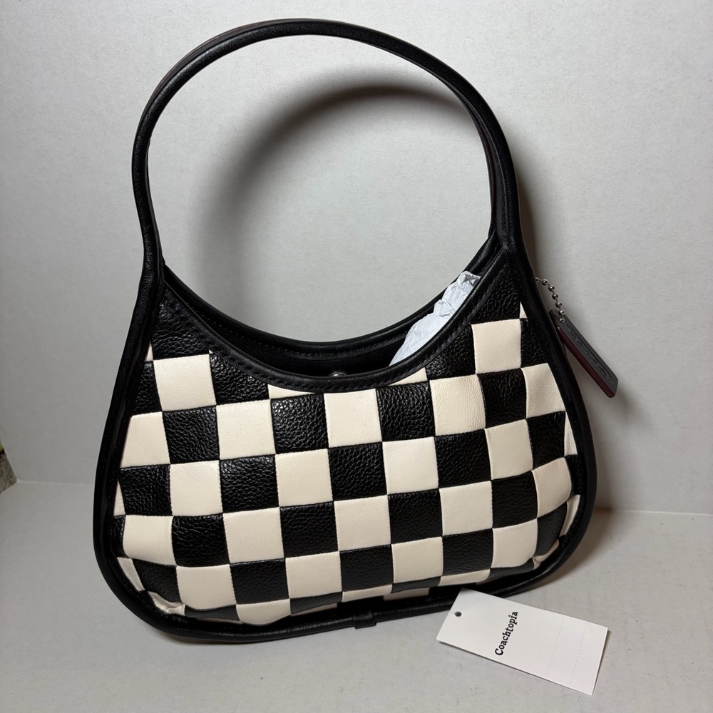 Coach Coachtopia Ergo Black/White Hobo Hand Shoulder Bag Checkered Checkerboard